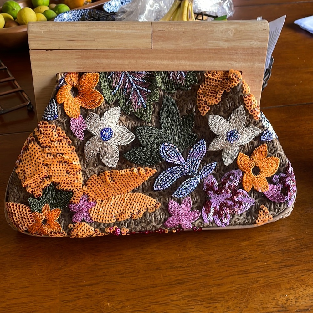 Sequin and staw bag